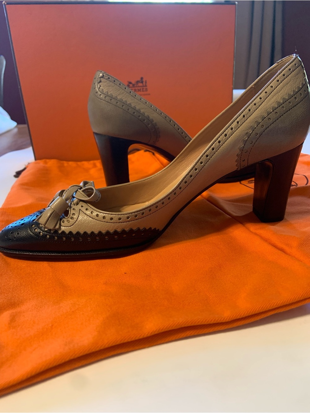 Hermes Leather Colorblock Pattern Pumps